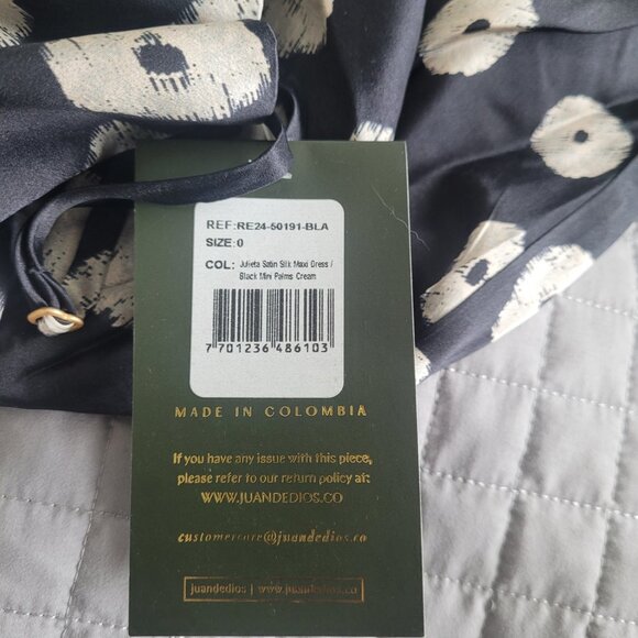 NEW JUAN DE DIOS Julieta Silk Maxi Dress Black/Cream With Palm Print Size 0 - Picture 4 of 4